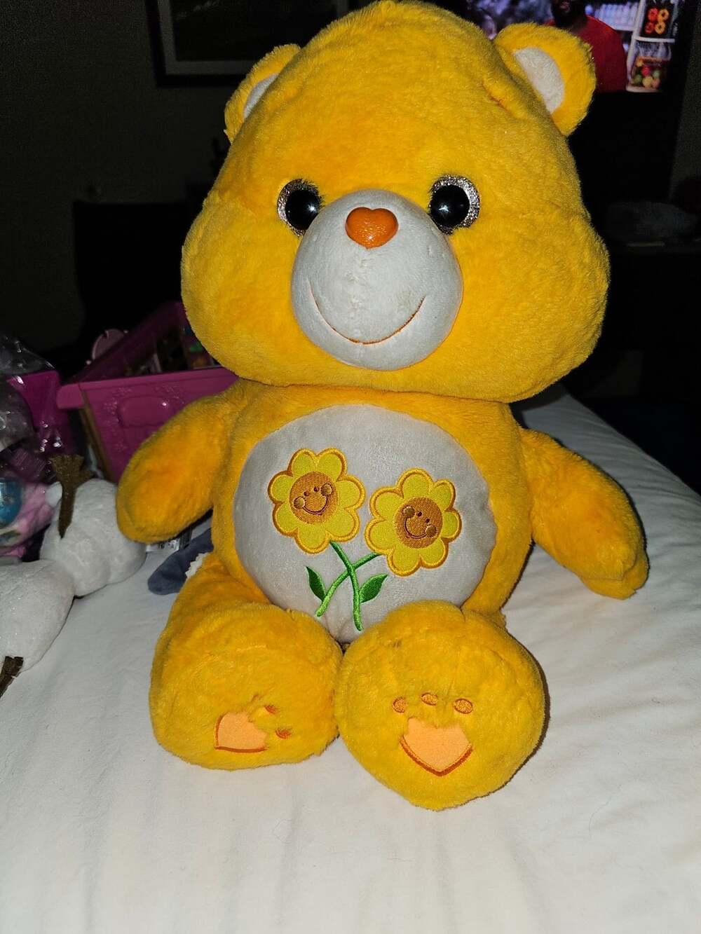 Care Bears Plush, Friend Bear, Stuffed Animal, Two Flowers Tummy Symbol